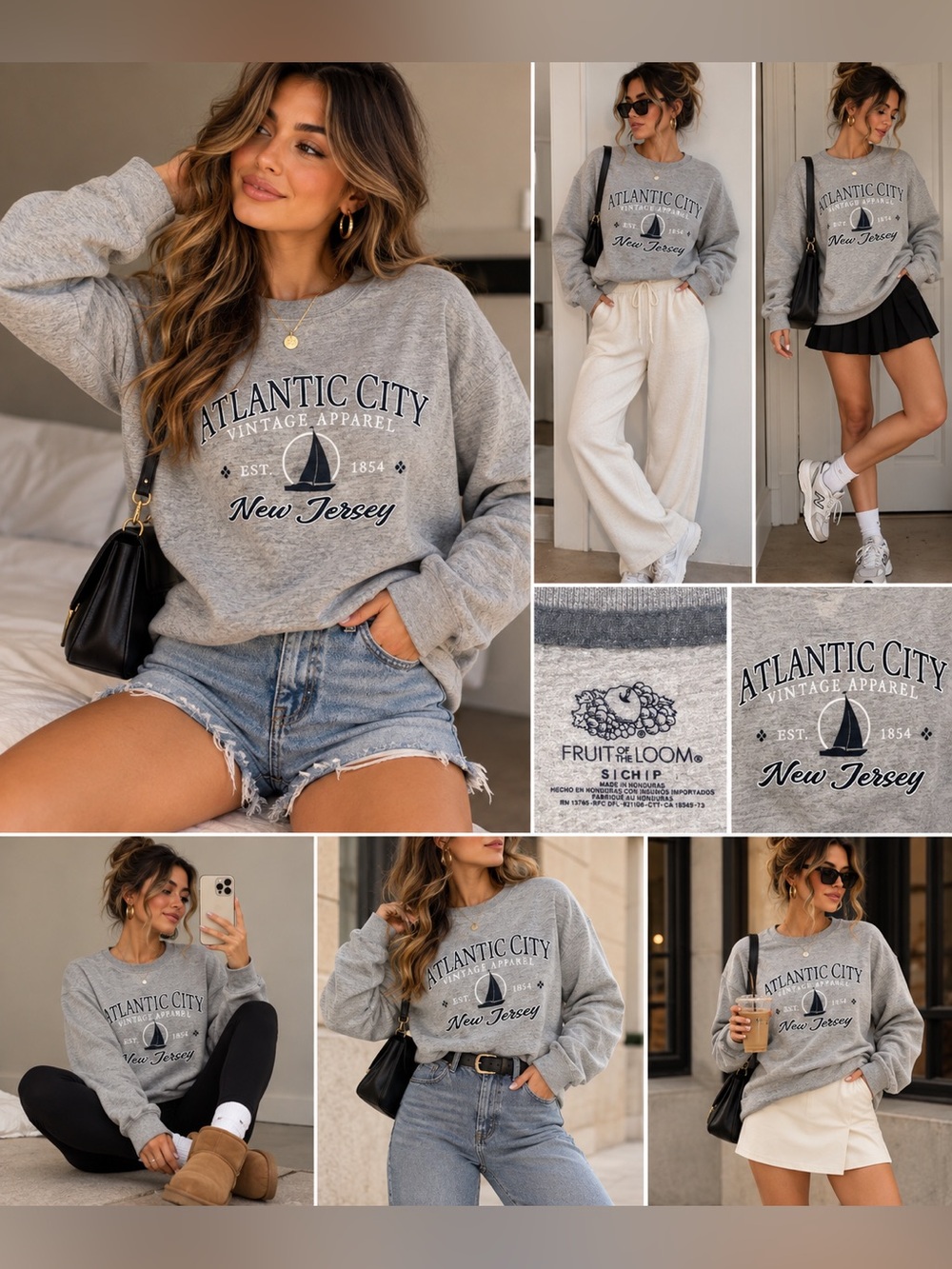 Atlantic City Graphic Sweatshirtt - Gray - Fruit of the Loom size small